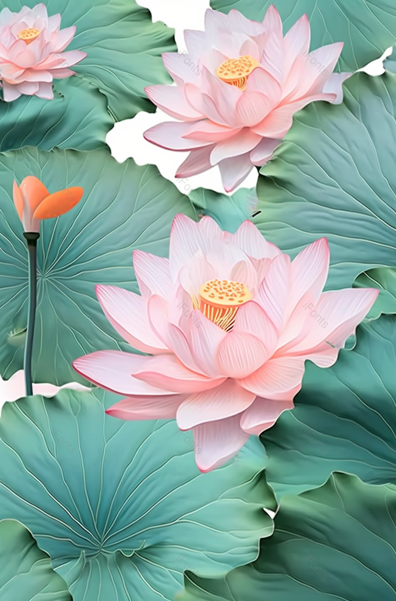 宁静的夏天荷花绽放在池塘插画背景水彩画,插画/手绘图,插画/手绘图库,插画/手绘图下载,插画/手绘